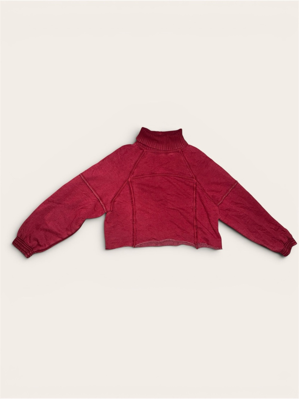 aerie Berry Red Cropped Turtleneck Sweater